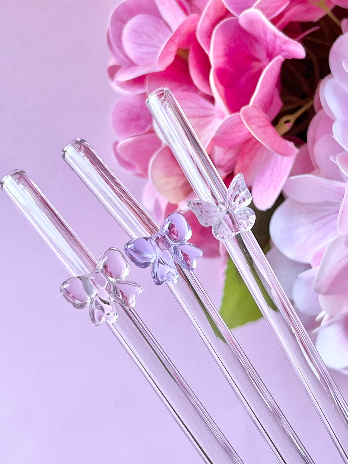 Glass Charm Straws – Bow & Butterfly